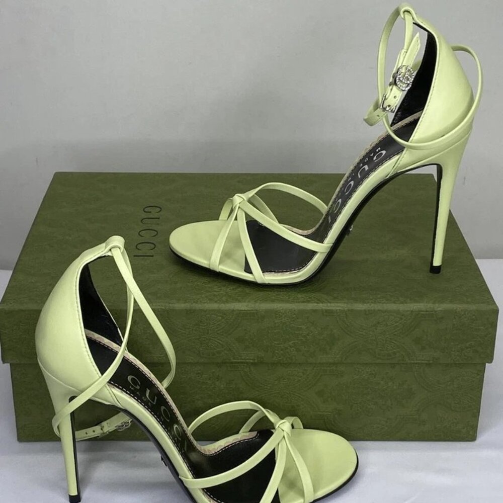 Gucci Womens Sandals Pistachio Green Size 7 Charlotte Nappa GG Buckle Heeled - Picture 11 of 13